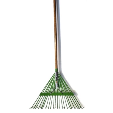Leaf rake 22 metal tines 21 inch wide 64 inch wood handle