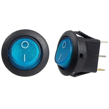 ON-OFF blue rocker switch 10A / 125V AC or 6A / 250V AC S.P.S.T., 3 pins
