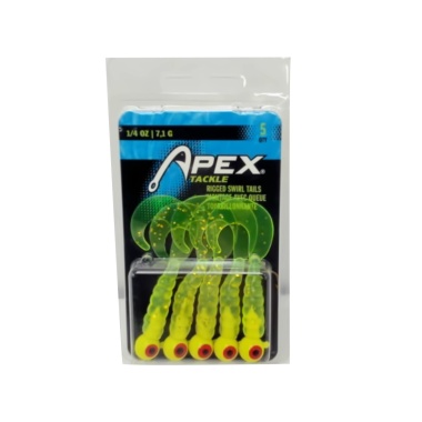 Rigged Swirl Tails 5pk. 1/4oz. Chartreuse Glitter Apex Tackle