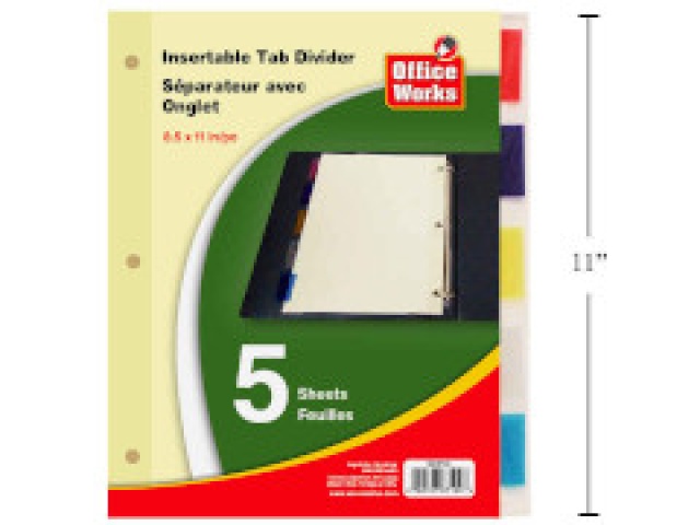 Insertable tab dividers 8.5x11 5 pc