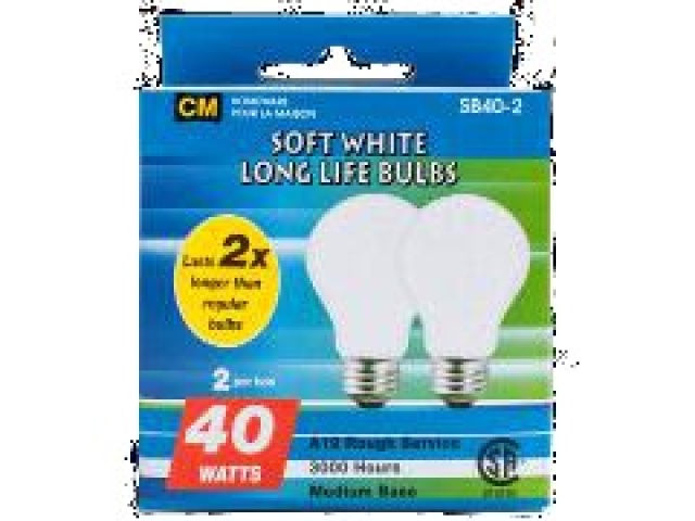 Light bulb soft white 40 watt 2 pack