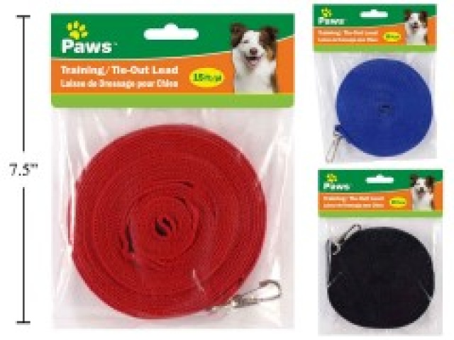 Training/Tie-out Lead, 3 colours 15 foot - Paws