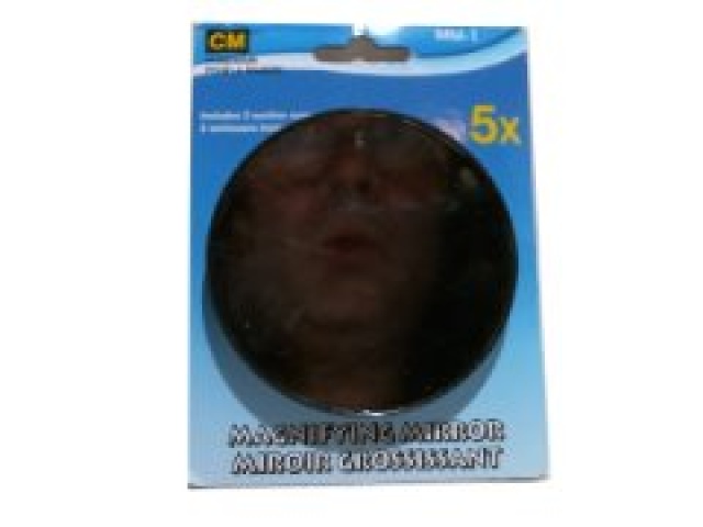 Mirror with 5X magnification and suction cup mounting