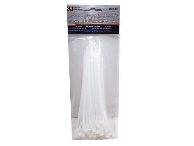 Nylon cable ties 150mm 40 pack releasable and reusable