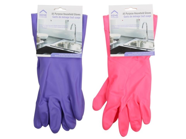 .E. ALL PURPOSE HOUSEHOLD GLOVES, HEADER CARD, 2/C, BLK & PINK