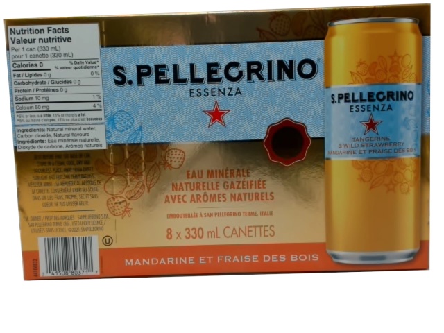 Carbonated Mineral Water Natural Tangerine/Strawberry 8x330mL S. Pellegrino