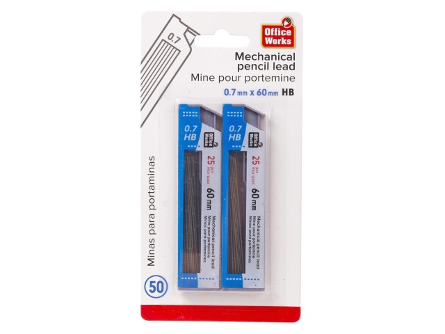 0.7x60mm HB Pencil Lead 2 packs@25pc. Office works