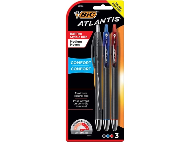 BIC 3PK ATLANTIS ASSORTED COLOUR PENS