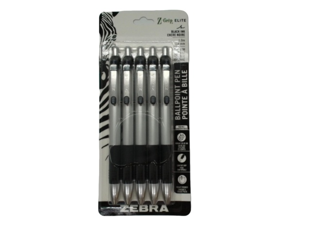 Ballpoint Pen 5pk. Black Ink Z Grip Elite Zebra