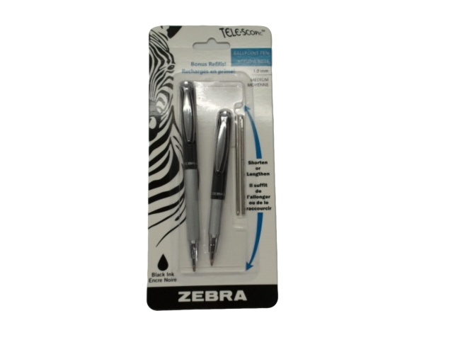 Ballpoint Pen Telescopic 2pk. Black Ink Medium W/refills Zebra