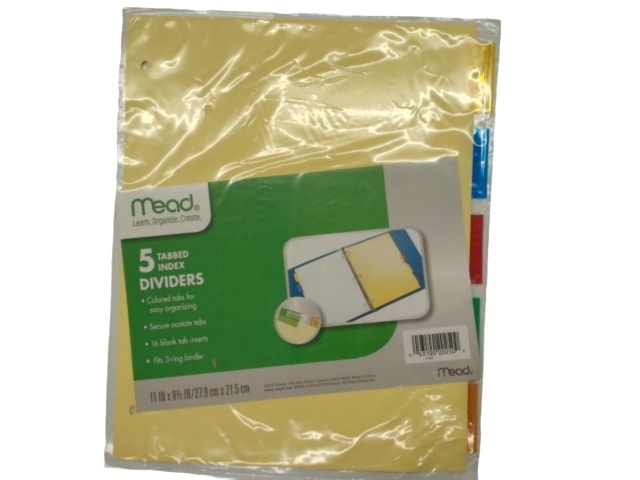 Tabbed Index Dividers 5pk. 11 x 8.5\