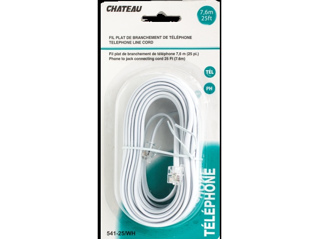 Phone Line Cord White 25 foot