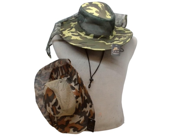 Bucket Hat Mesh w/Net Flap And String Camo