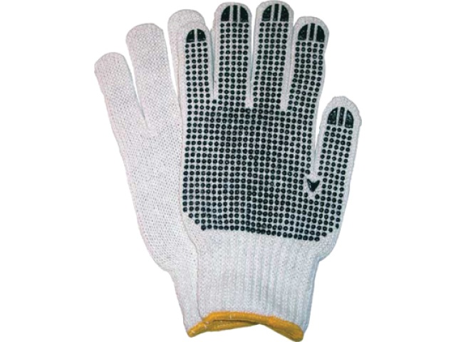 Glove cott knit blk dots yellow doz M