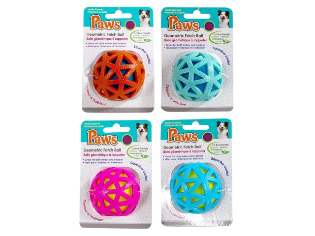 PAWS GEOMETRIC FETCH BALL, 3 COLOUR 2.75 inch