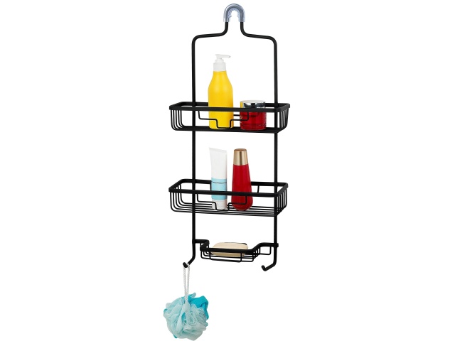 Black aluminum shower caddy