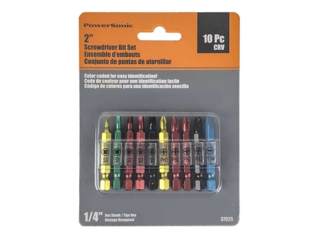 Screwdriver bit 10 pc 2 inch set powersonic