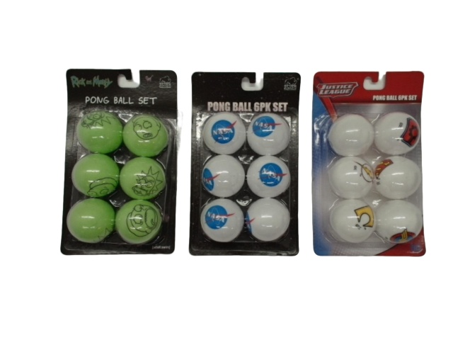 Ping Pong Balls 6pk. Licensed Assorted