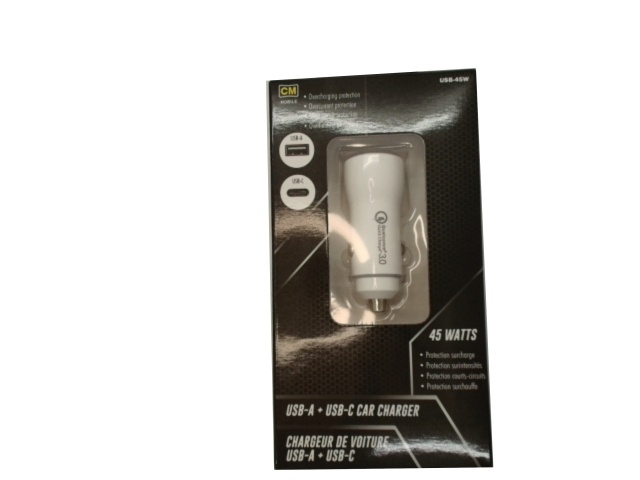 Dual car charger 2 in 1 USB-A USB-C