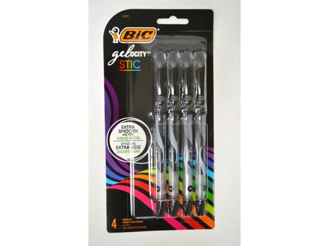 BIC GELOCITY STIC 4PK BLACK GEL PENS 0.7mm