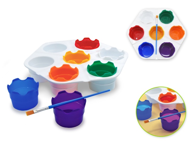 Krafty Kids: 9.8 Less-Of-A-Mess 7-Cup Paint Caddy w/Brush\