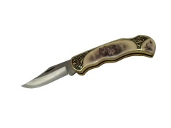 Folding Knife 3.25 Blade Wolf Handle Woodland Creek