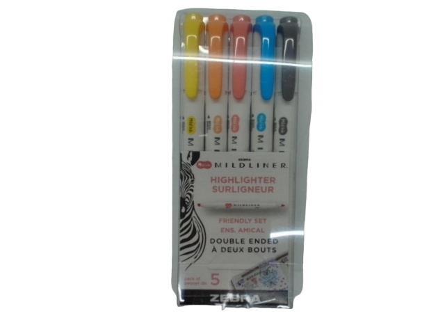 Highlighter Double Ended 5pk. Ass\'t Colours Mildliner