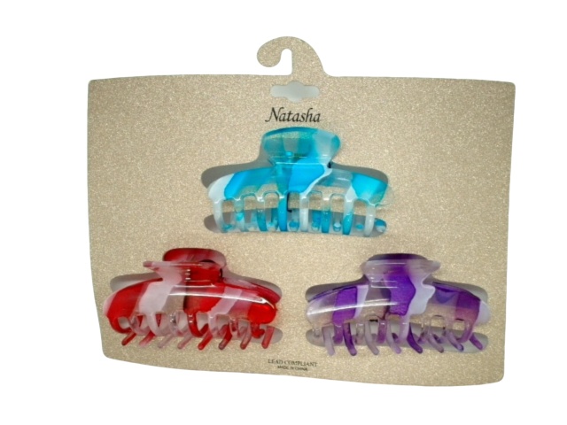 Hair Clips 3pk. Translucent 2 Tone Blue/Red/Purple Natasha