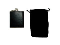 Wrapped Flask Black 7oz. Stainless Steel W/pouch